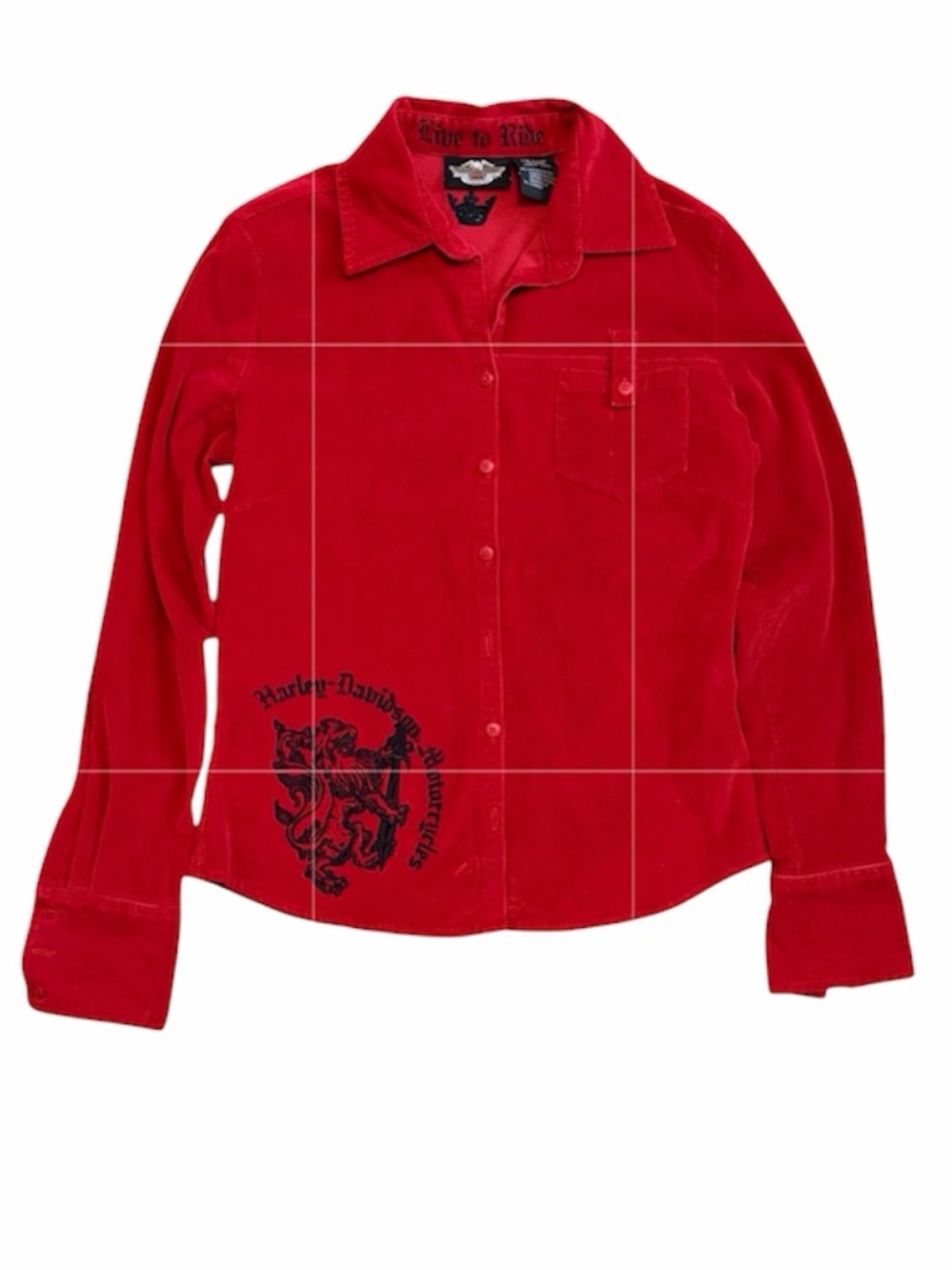 Vintage Y2K Harley-Davidson Red Corduroy Button Front Embroidered Shirt